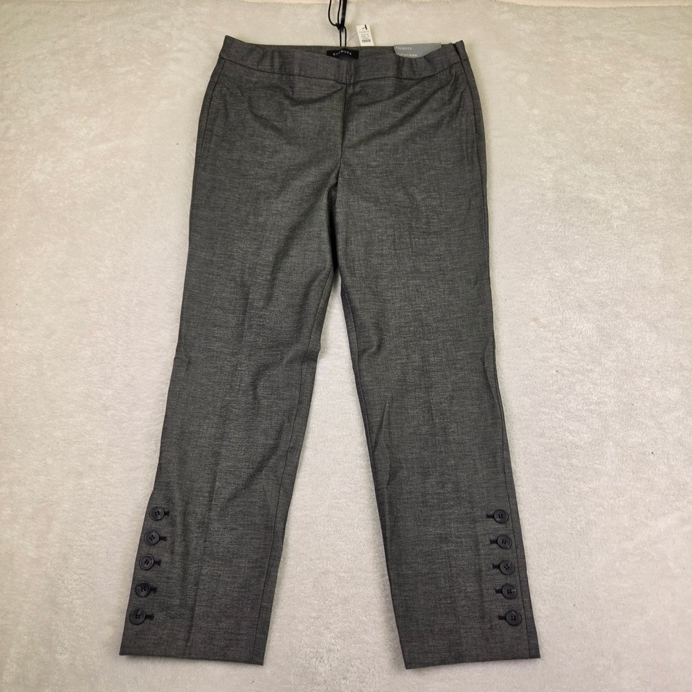 Talbots Chatham Ankle Pants 12 Gray Heathered Side Zip Button Hem Trousers NEW